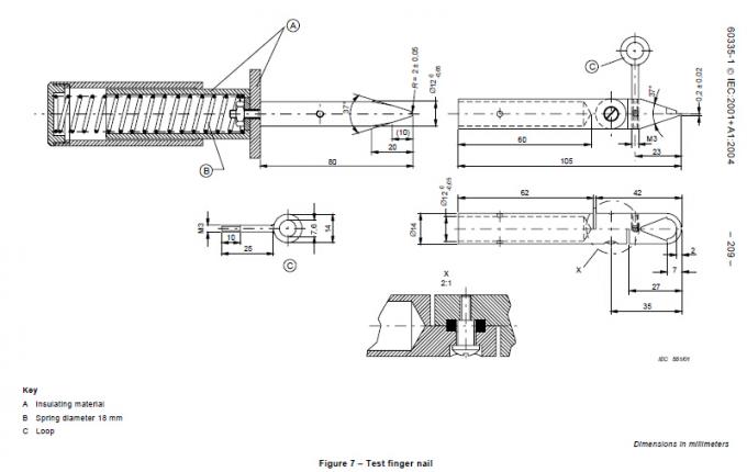 取外し不可能な部品のための20N/30Nテスト指の調査、IEC 60335図7 0